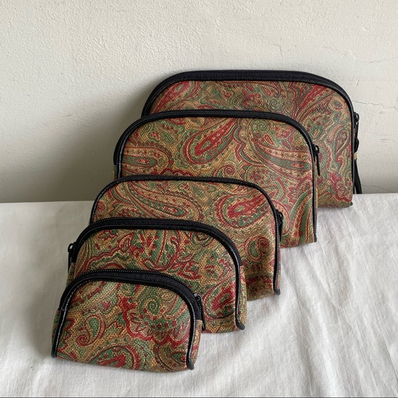 Vintage Xelina Cosmetic Travel Paisley Print Vinyl 5 Bag Set - Picture 5 of 9